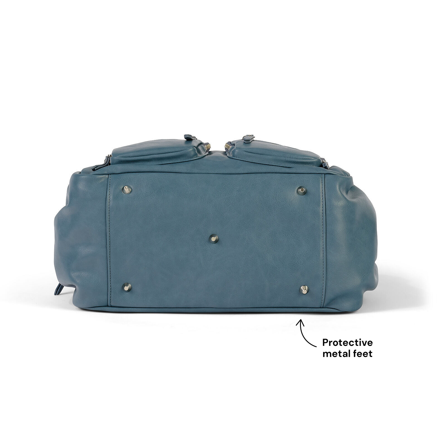 Vegan Leather Carry All Nappy Bag - Stone Blue