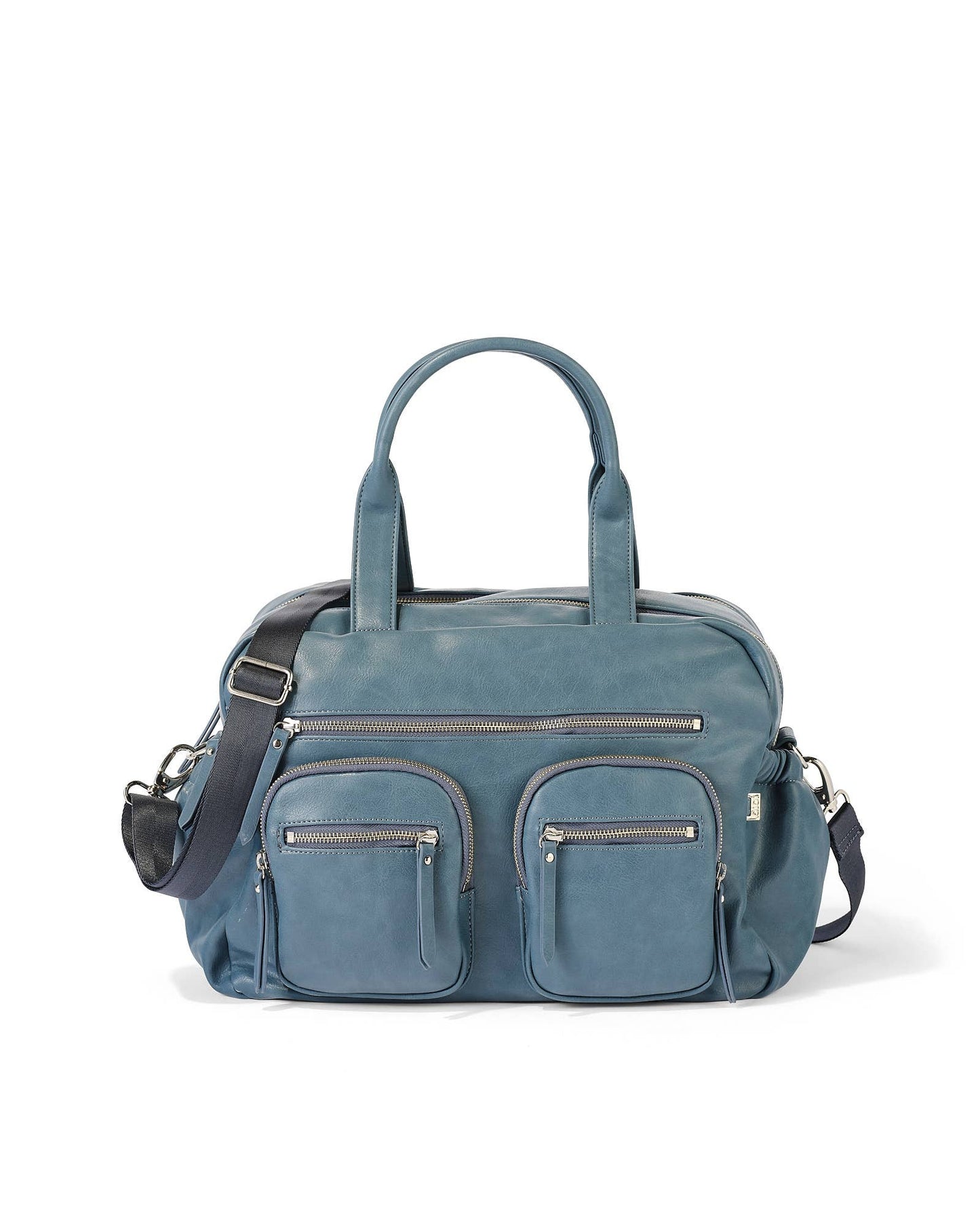 Vegan Leather Carry All Nappy Bag - Stone Blue