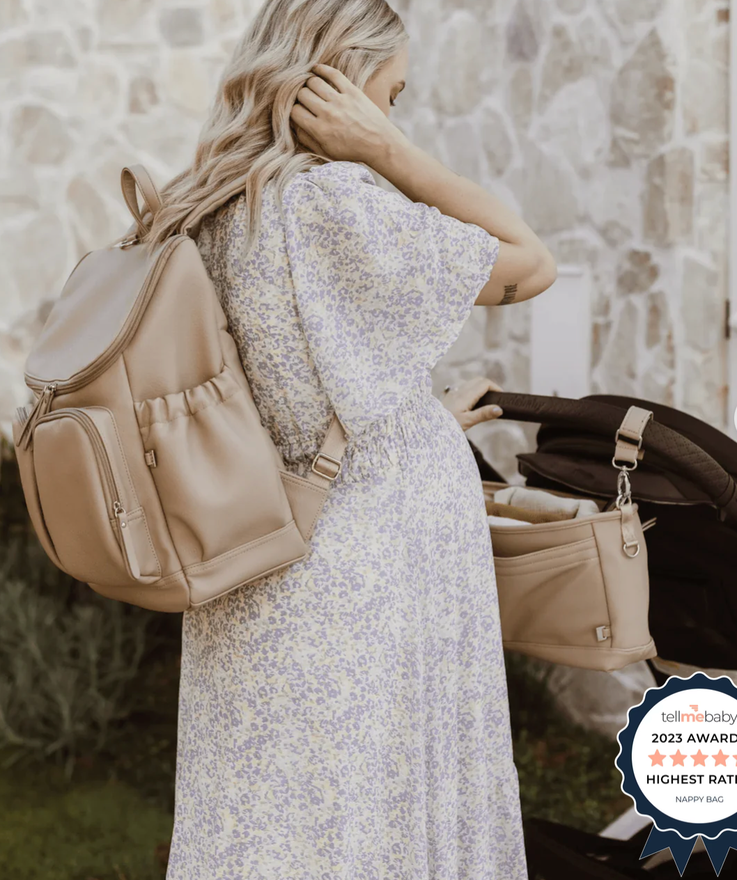 OiOi Faux Leather Baby Changing Backpack -Oat