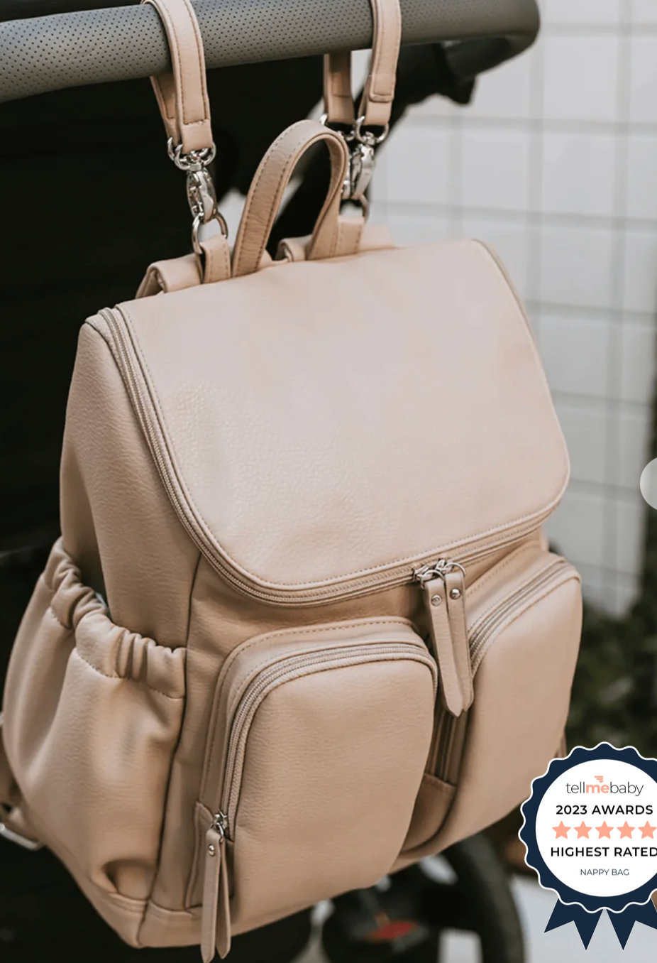 OiOi Faux Leather Baby Changing Backpack -Oat