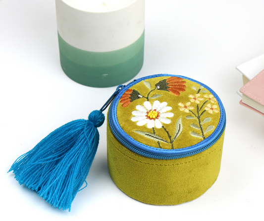 Chartreuse velvet autumn scene trinket box