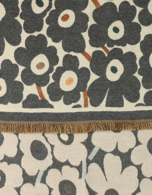 Grey mix poppy print jacquard scarf