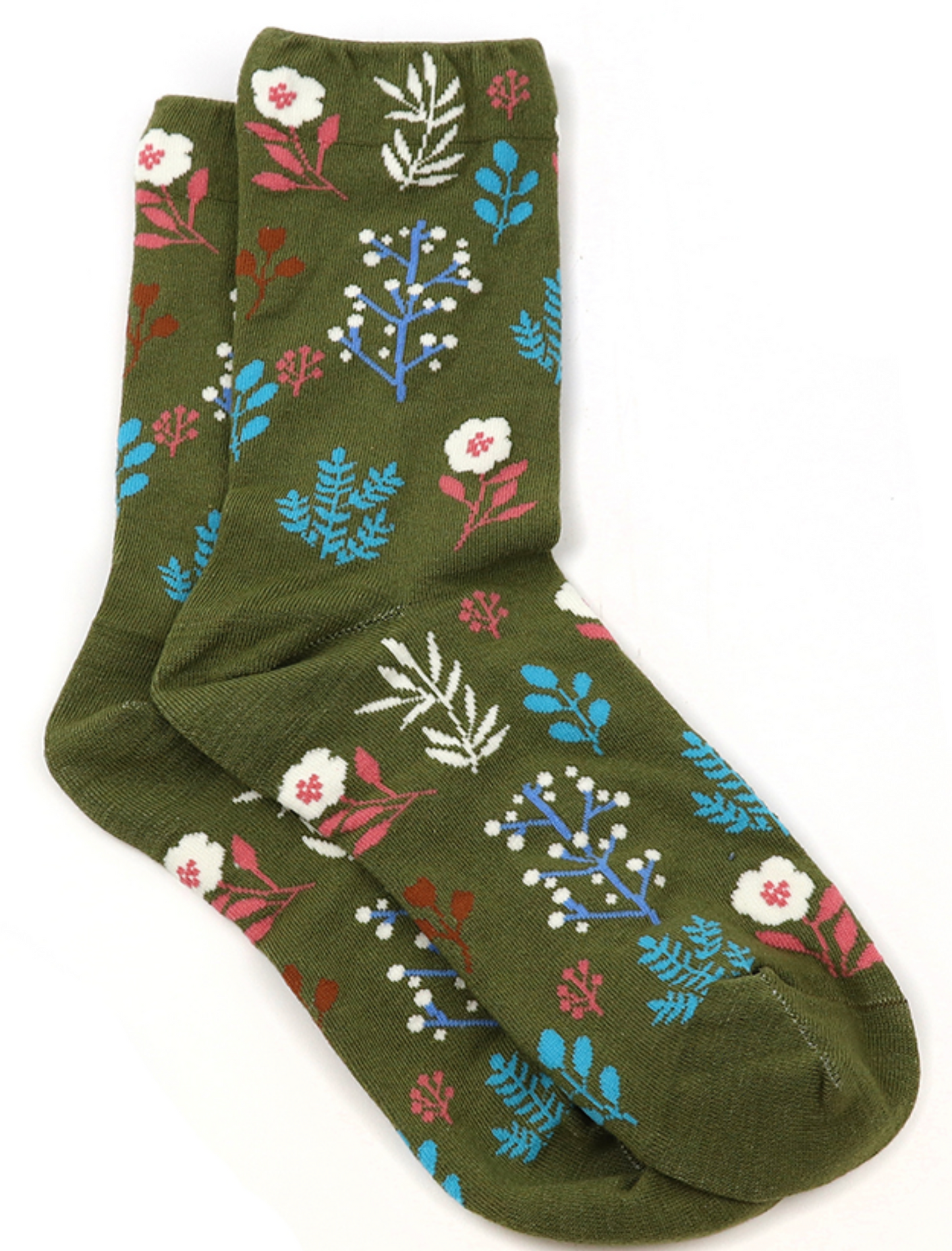 Khaki floral themed recycled ankle socks