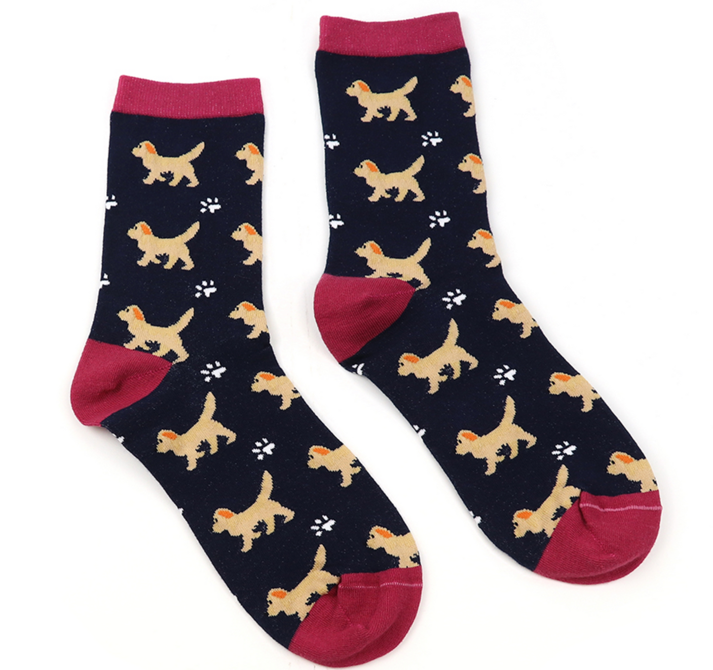 Wine and navy spaniel themed recycled ankle socks