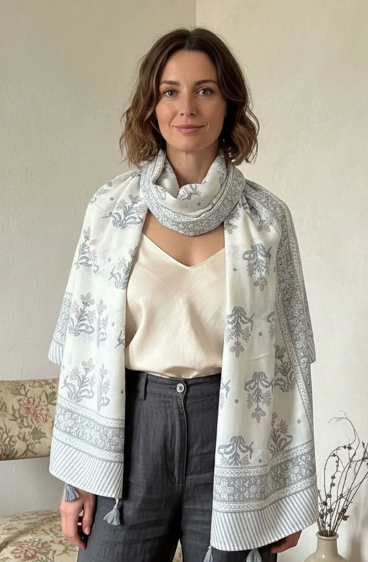 GR/PEACH TASSLE SCARF
