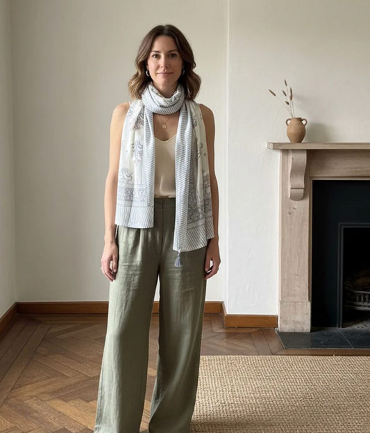 GR/PEACH TASSLE SCARF