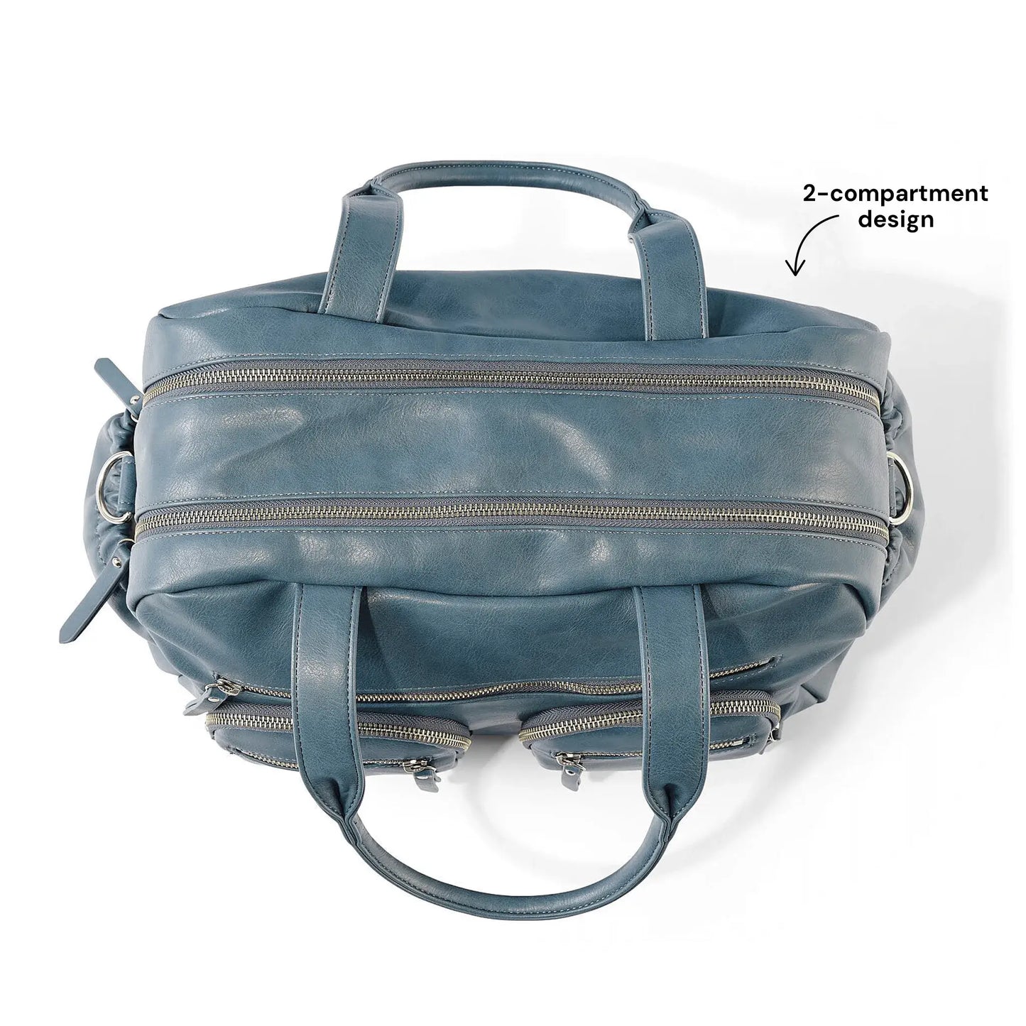Vegan Leather Carry All Nappy Bag - Stone Blue
