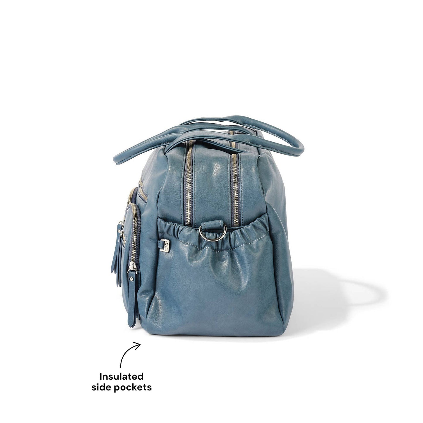 Vegan Leather Carry All Nappy Bag - Stone Blue