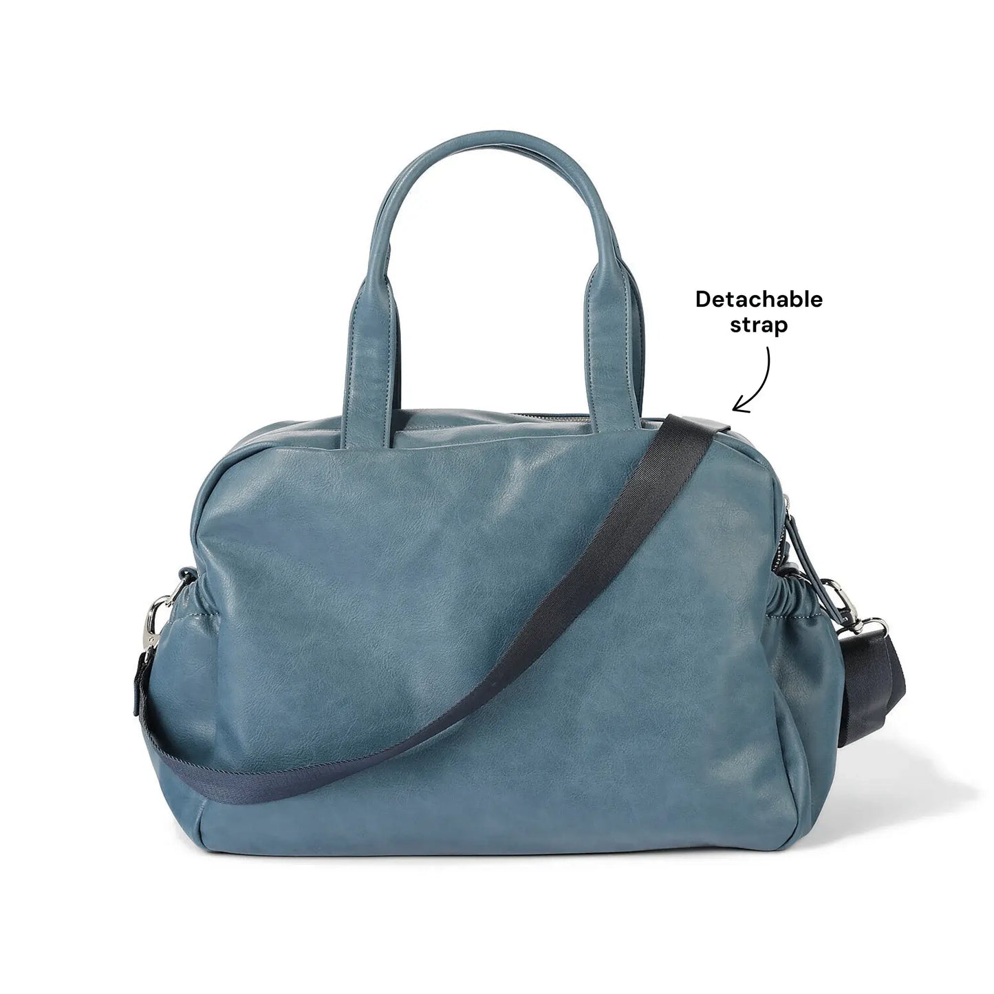 Vegan Leather Carry All Nappy Bag - Stone Blue