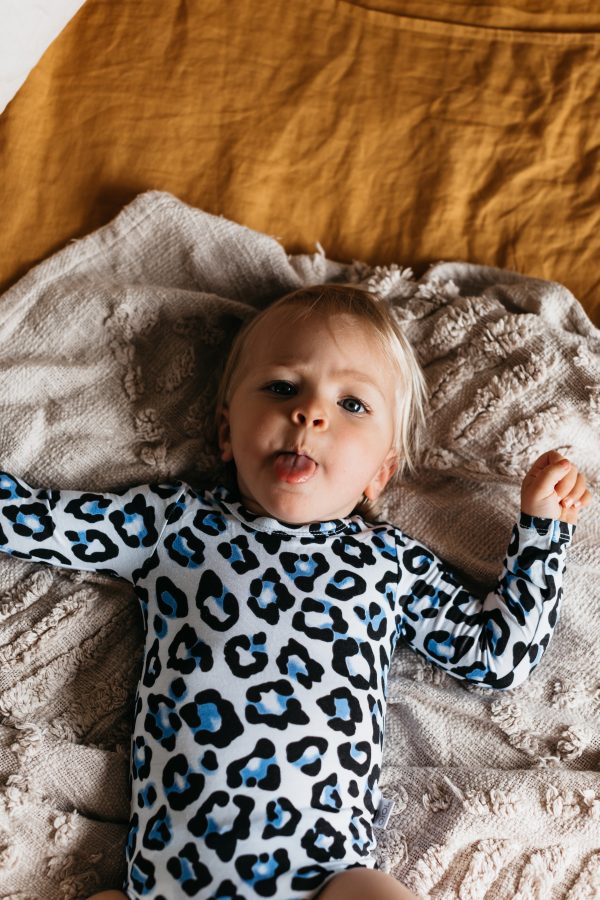 Bamboo Long sleeved Body Suit Blue leopard
