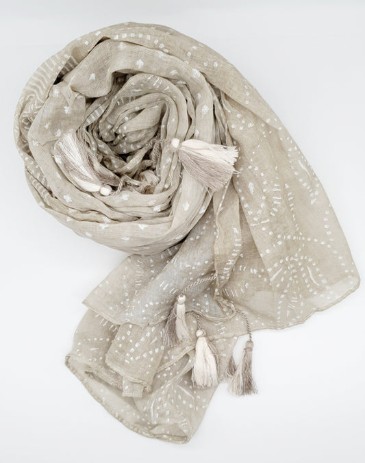 Beige pattern Tassel Scarf
