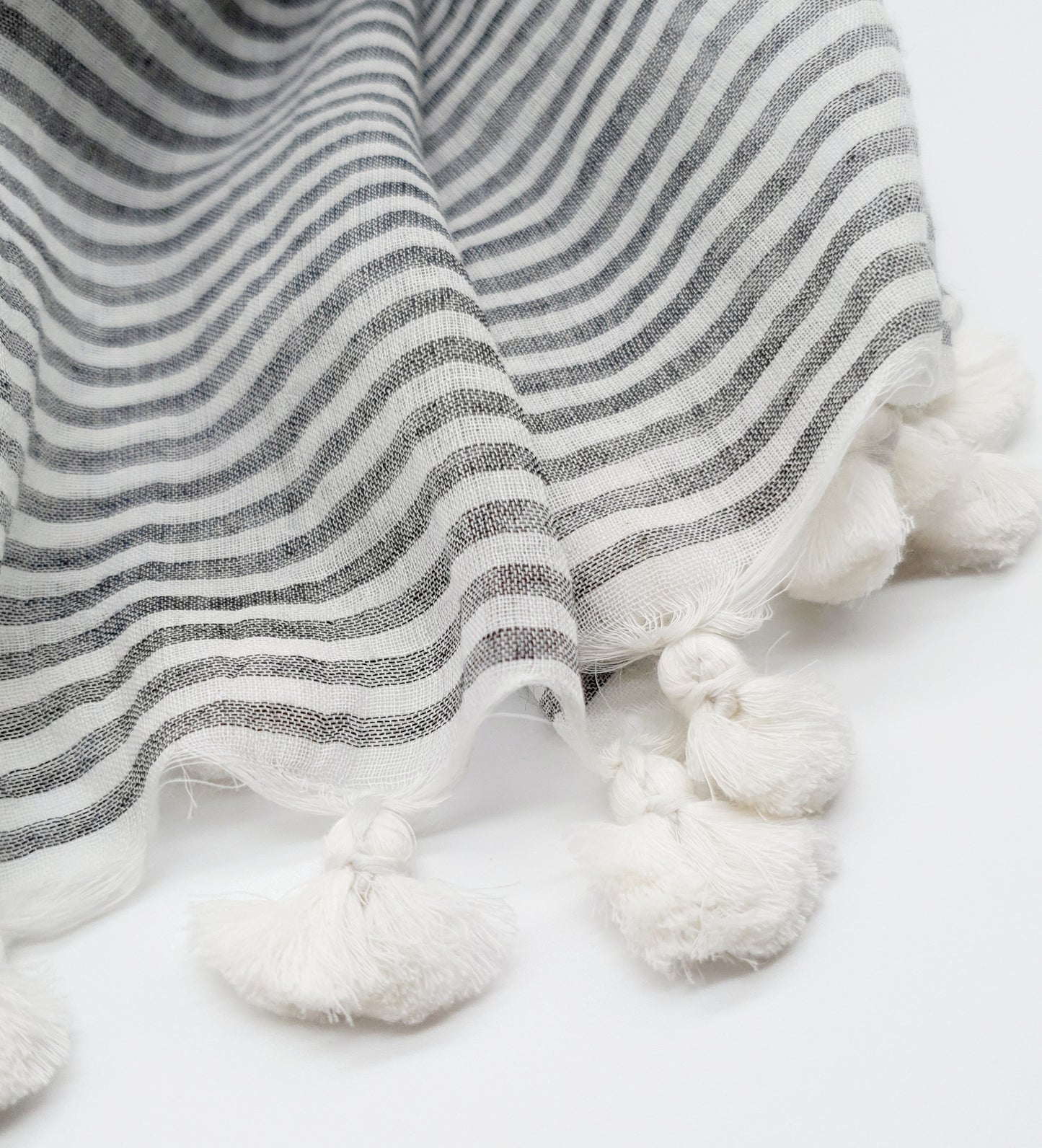 Grey Stripy Pom Pom Scarf