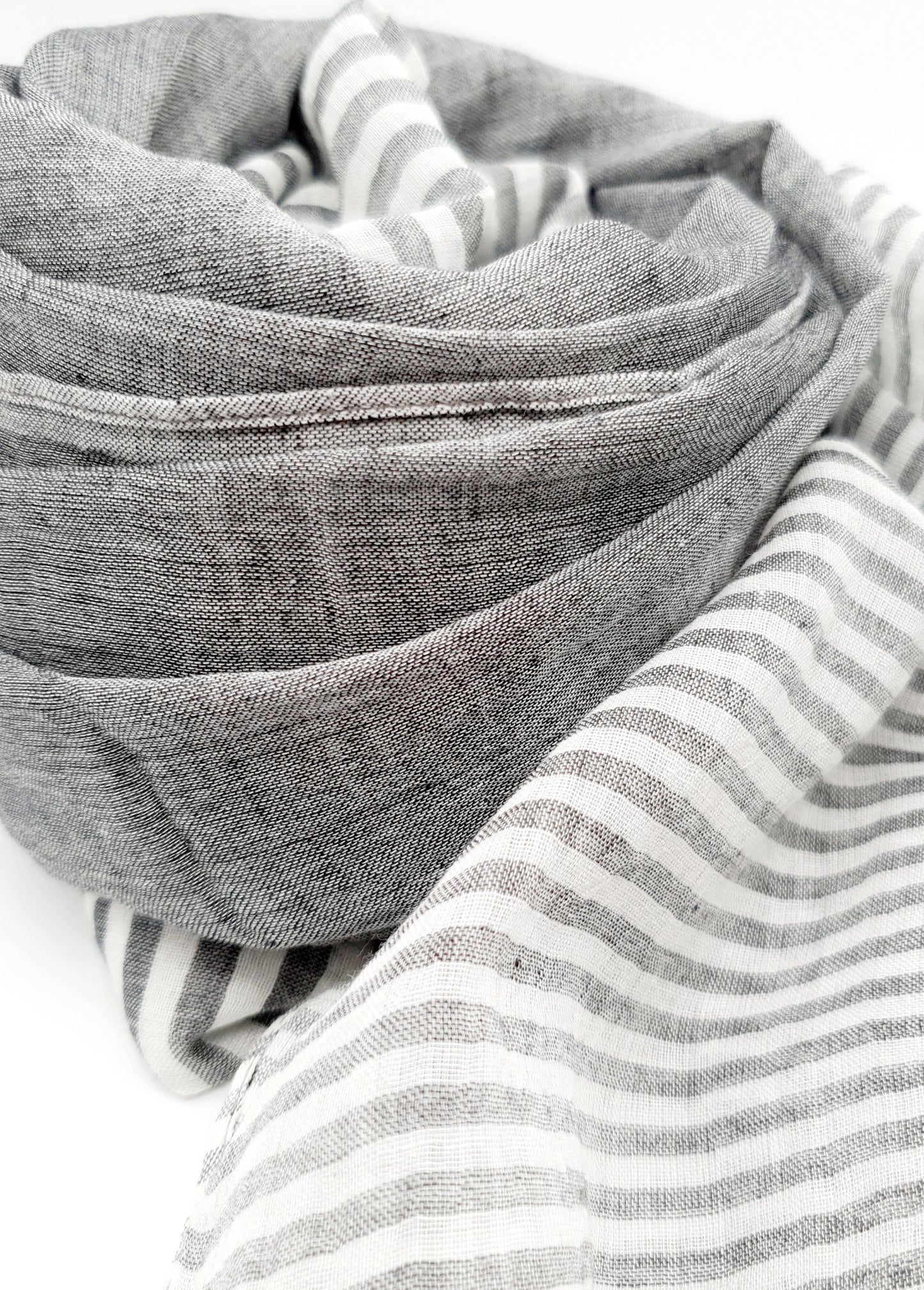 Grey Stripy Pom Pom Scarf