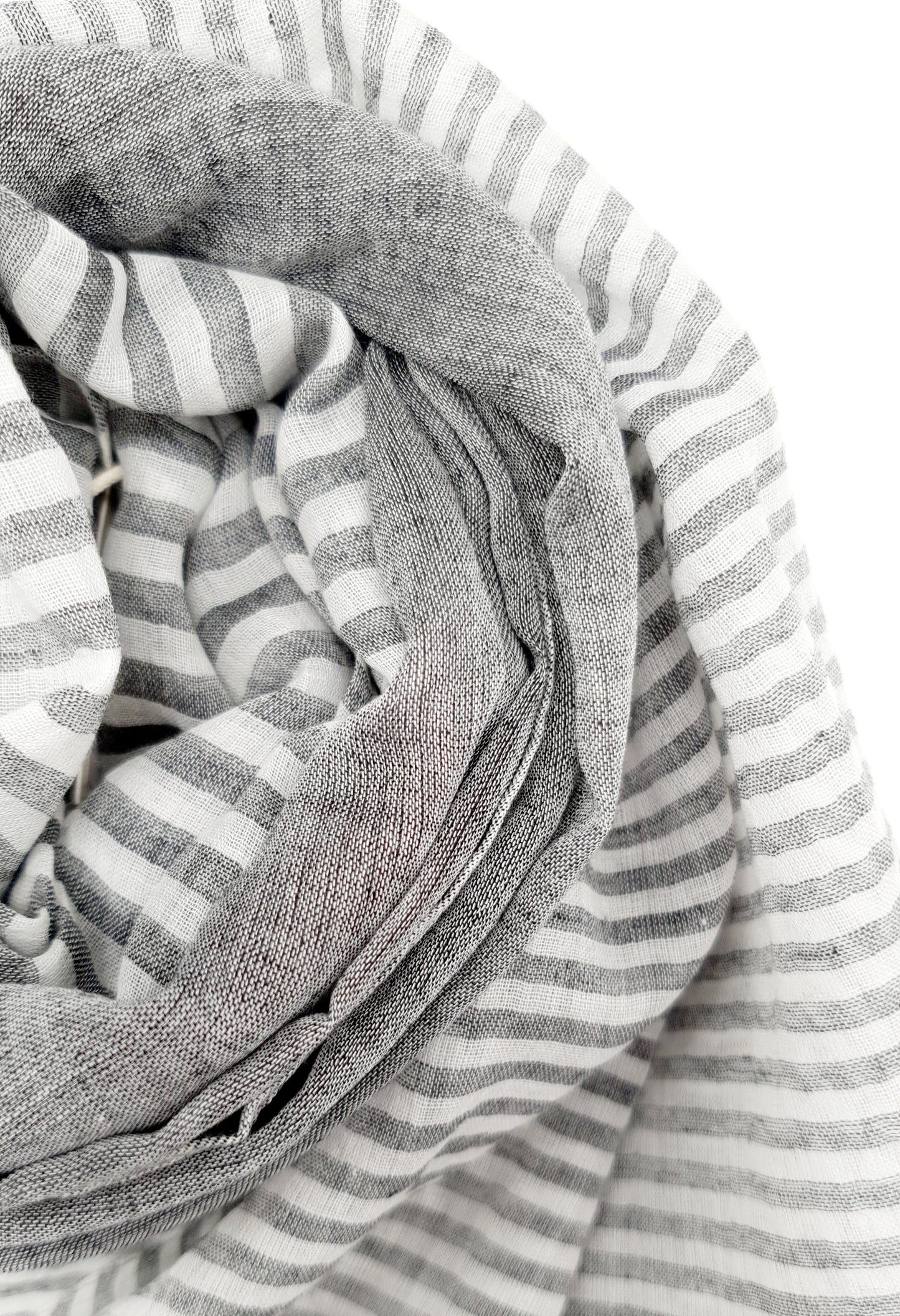 Grey Stripy Pom Pom Scarf