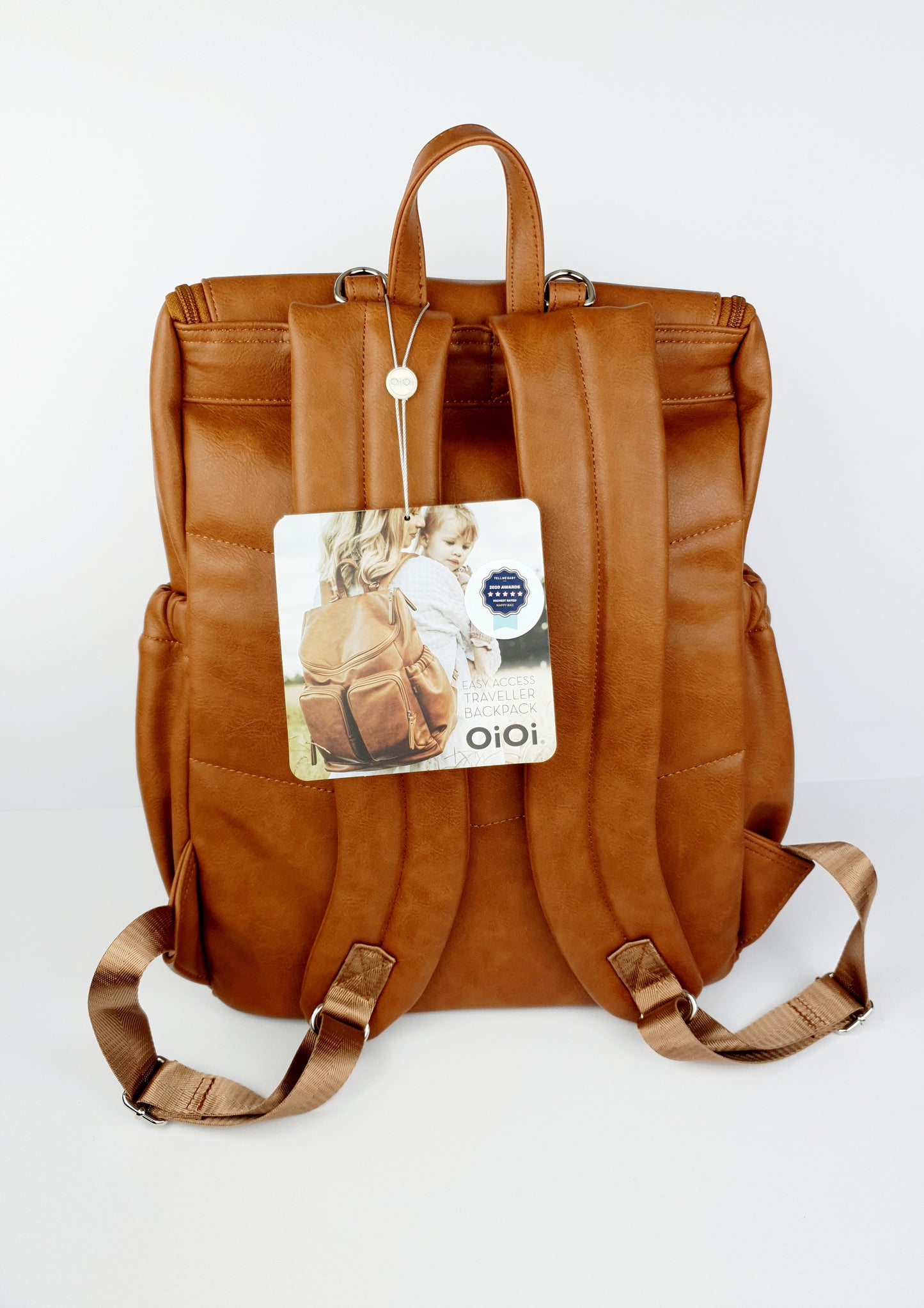 OiOi Faux Leather Baby Changing Backpack -Tan