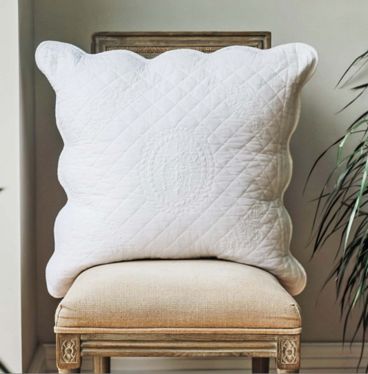 White Vintage Stitched Quilted Pillow Sham Cover