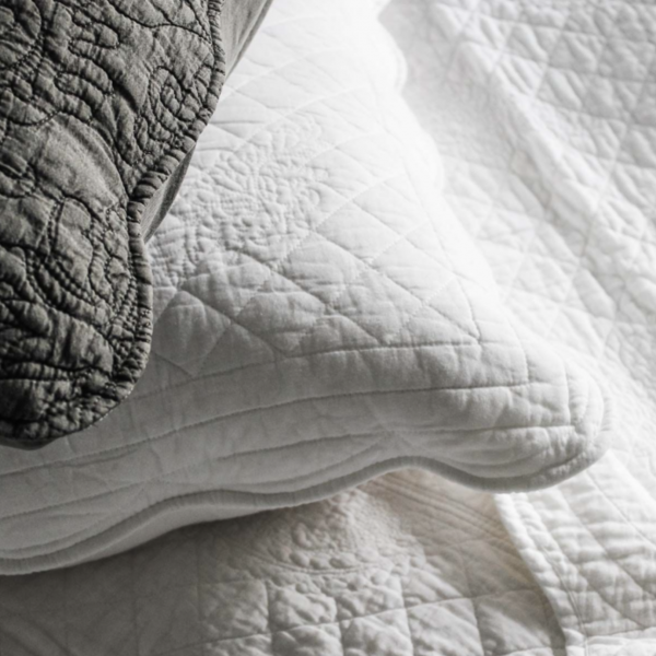 White Vintage Stitched Quilted Pillow Sham Cover