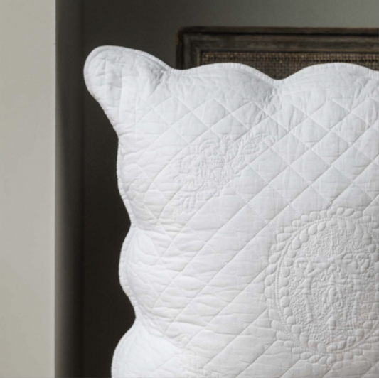 White Vintage Stitched Quilted Pillow Sham Cover