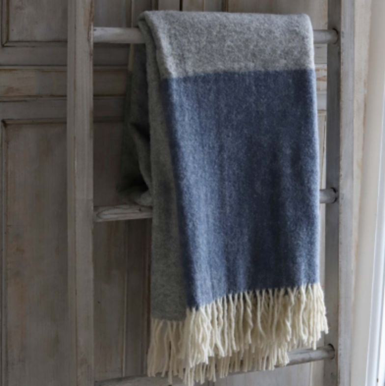 Blue/Grey Stripe Wool Throw