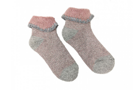 Joya Childrens Cuff Socks Pink/Grey striped