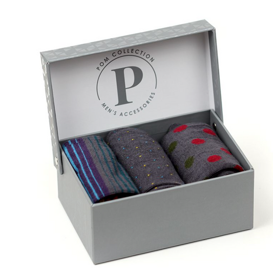 Grey Mix spot & Stripe Trio Bamboo Socks For Men