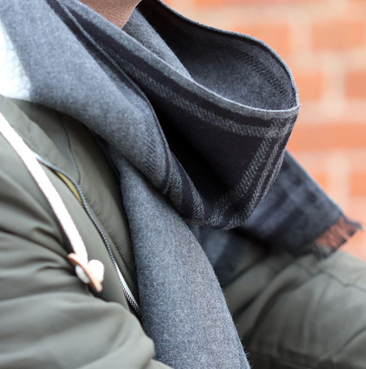 Charcoal Grey , Check pattern  Mens scarf