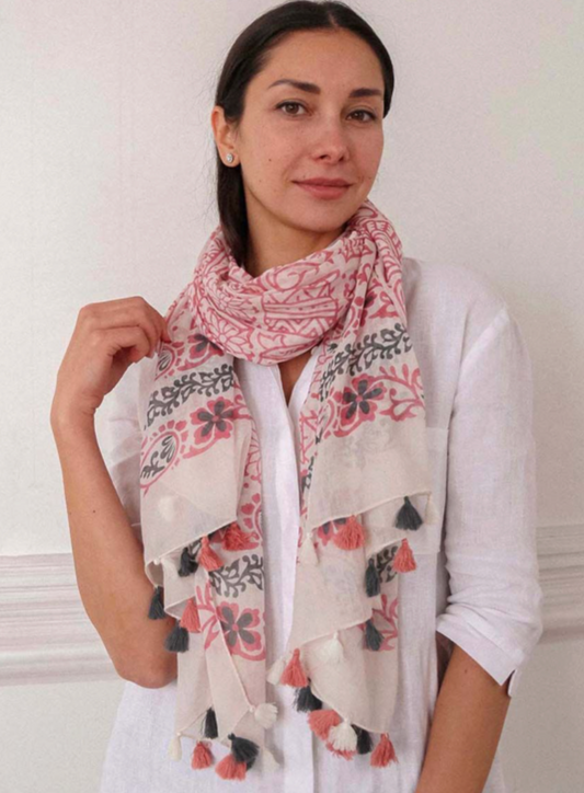 Grey / Candy pink Aztec scarf