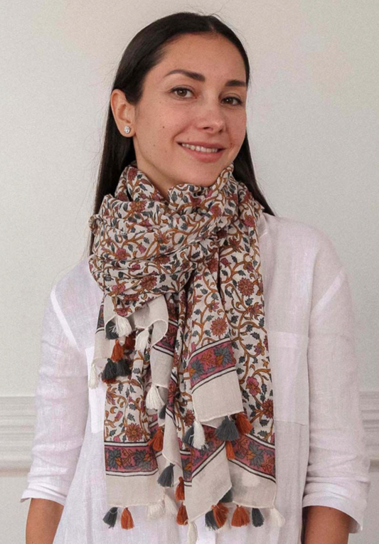 Teal/Ochre large Scarf Trellis aztec design