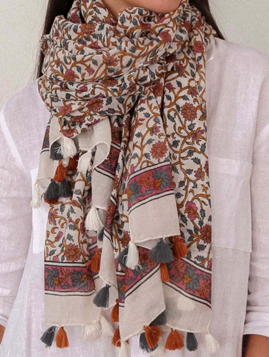 Teal/Ochre large Scarf Trellis aztec design