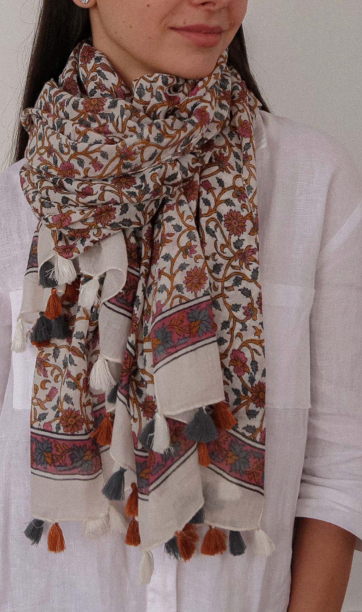 Teal/Ochre large Scarf Trellis aztec design