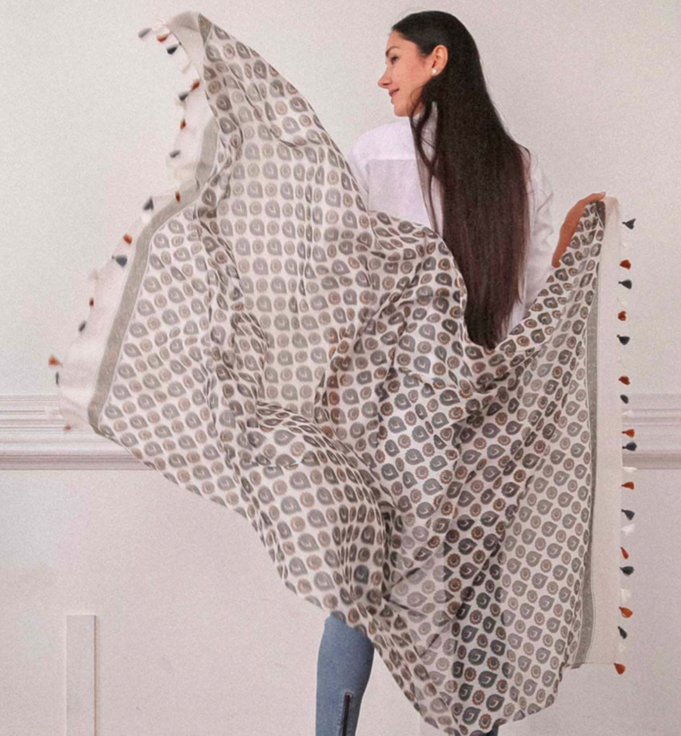 Ochre Block Print Aztec Scarf