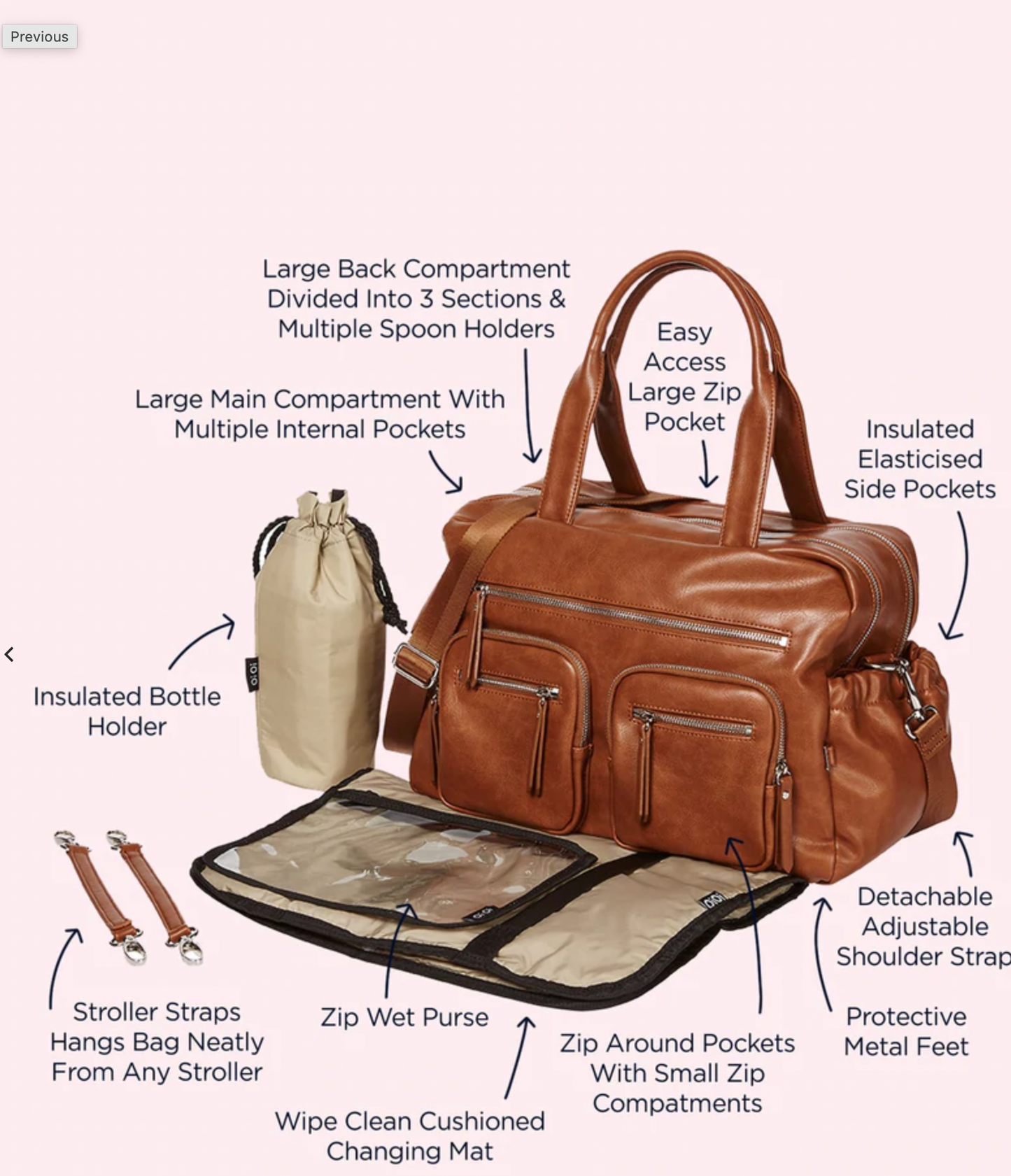 OiOi Faux Leather Carry All Baby Changing Bag - Tan