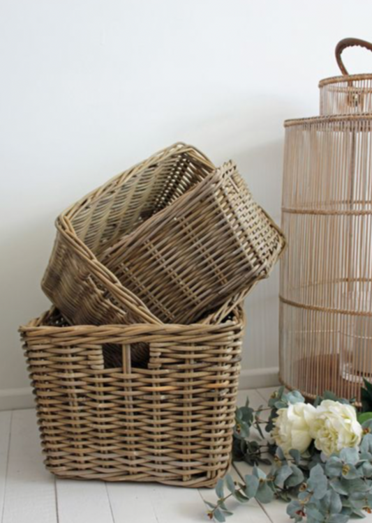 SET OF THREE RECTANGLE KUBU BASKETS