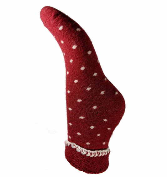 Joya Cuff Socks   Red Socks With Cream Dots