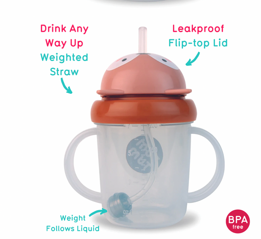 Tumtum Tippy Up Sippy Cup with Weighted Straw (Valve Free), Fergus Fox, 200ml