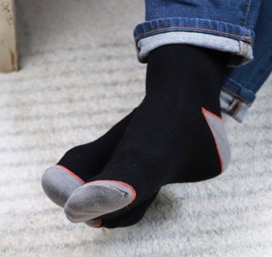 Men’s black and orange mix stripe triangle bamboo sock trio Box