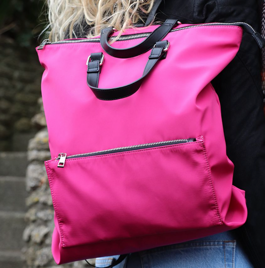 Raspberry Nylon Backpack With zip Front