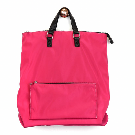 Raspberry Nylon Backpack With zip Front