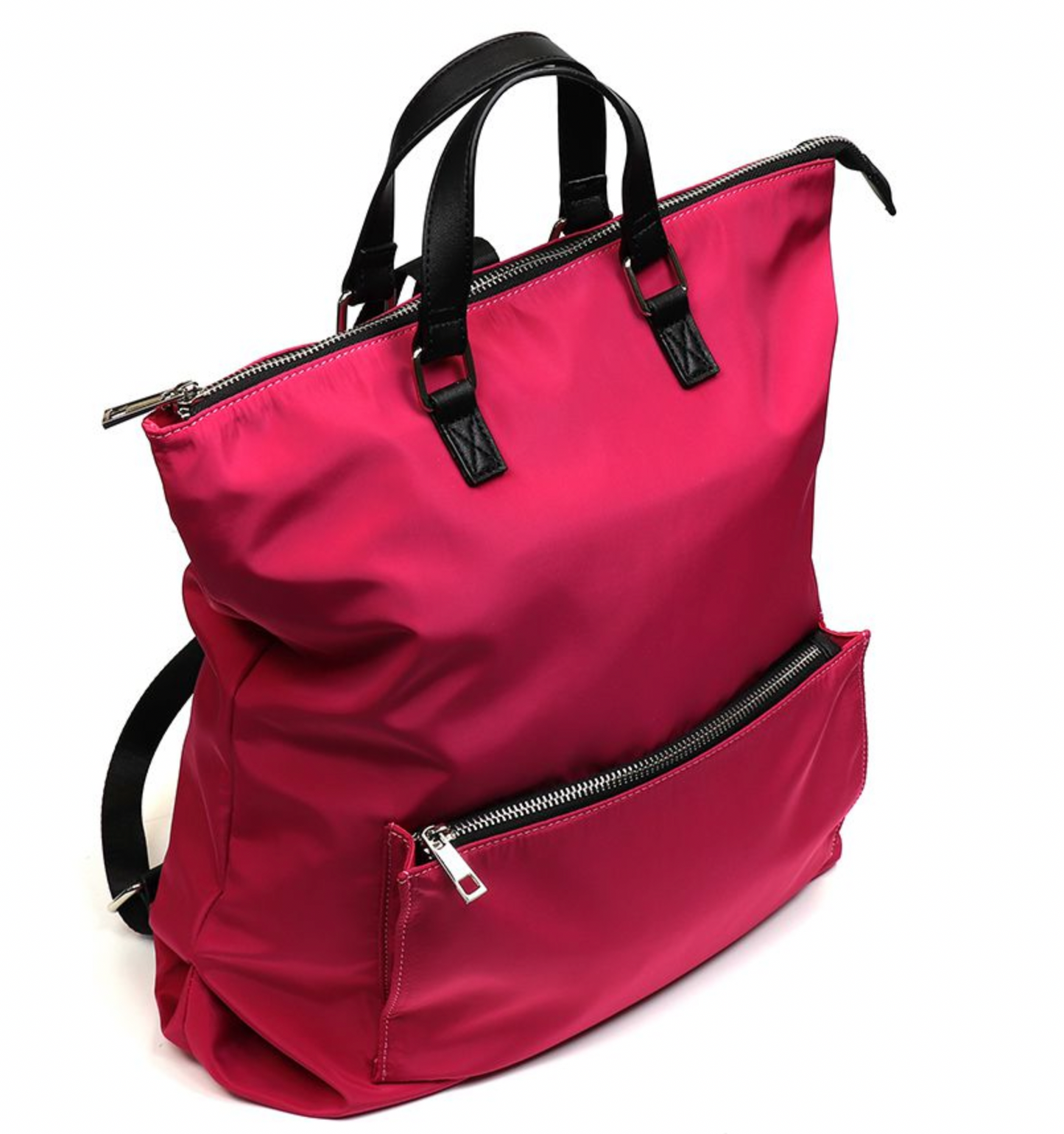 Raspberry Nylon Backpack With zip Front