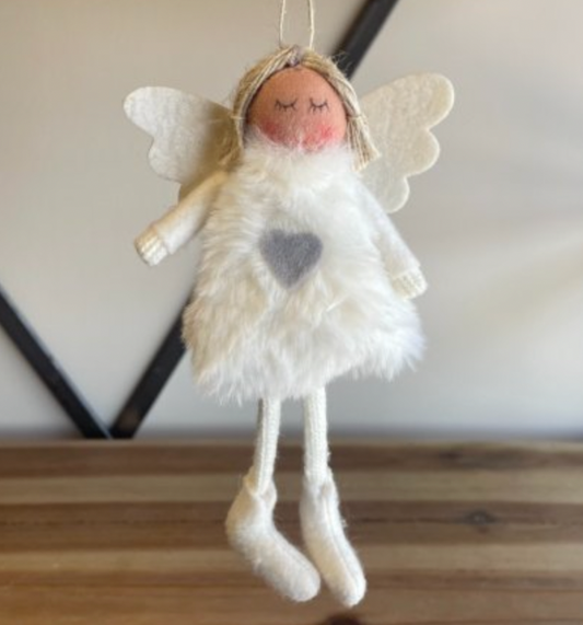 White fur angels Christmas decoration