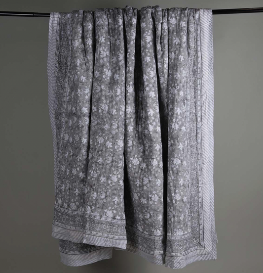 GREY PRINT FLORAL RAHUL QUILT 250 X 260