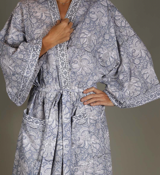 GREY/BLUE FLORAL GOWN