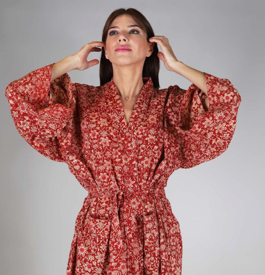 Red Flower Morning Kimono