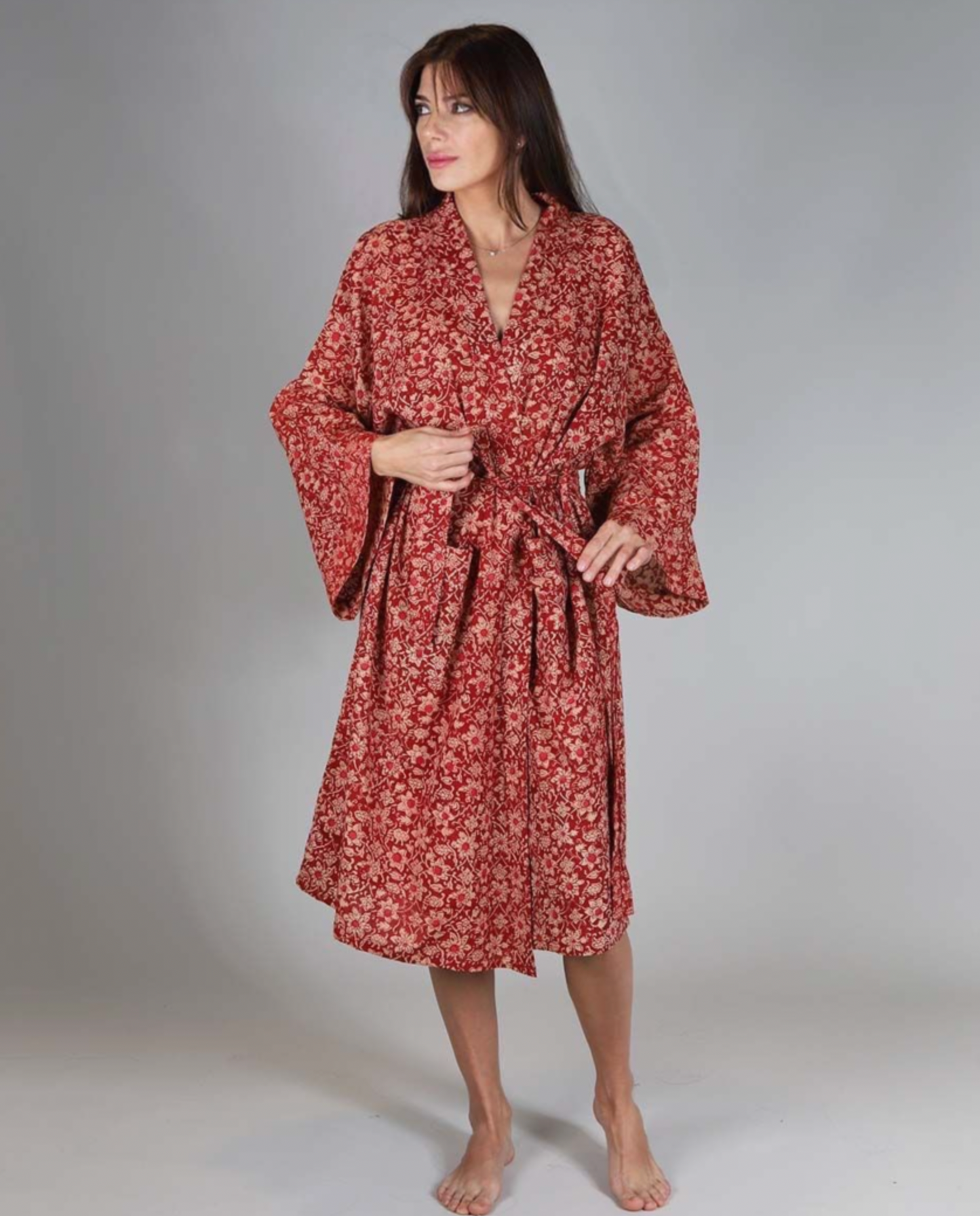 Red Flower Morning Kimono