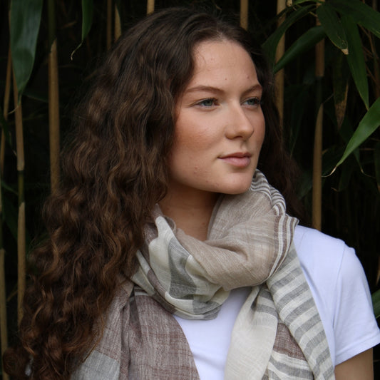 Grimaud Scarf Coffee Grey Stripe