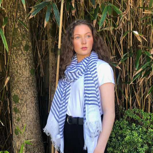 Grimaud Blue/White Stripe Scarf