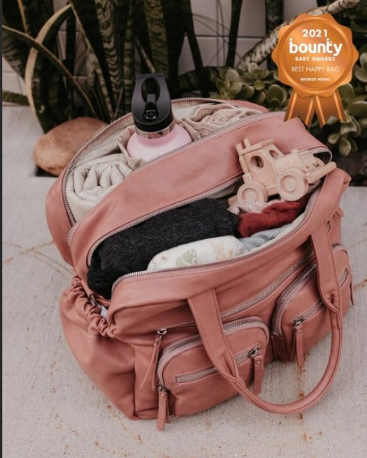 Faux Leather Carry All Nappy Bag - Dusty Rose