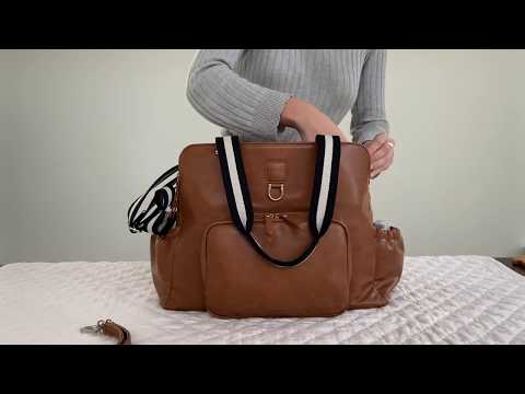 OiOi Faux Leather Triple Tote Compartment baby changing bag  Tan