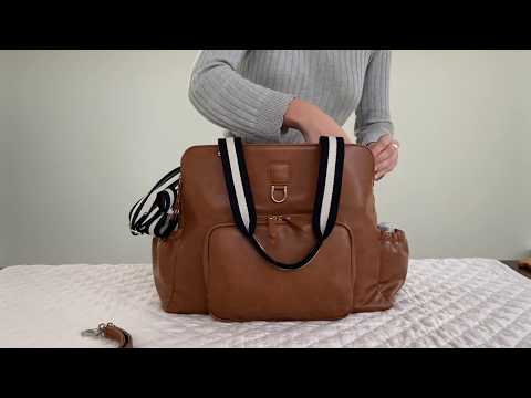OiOi Faux Leather Triple Tote Compartment baby changing bag Tan
