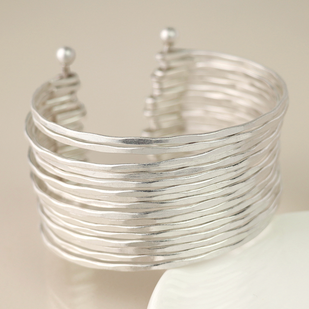 Silver plated stacked multistrand bangle